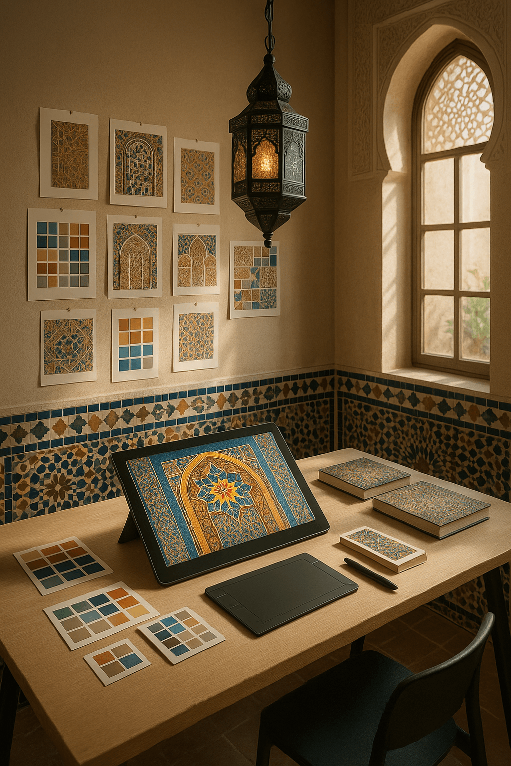 Designer créant des motifs combinant traditions marocaines et esthétique moderne à Rabat